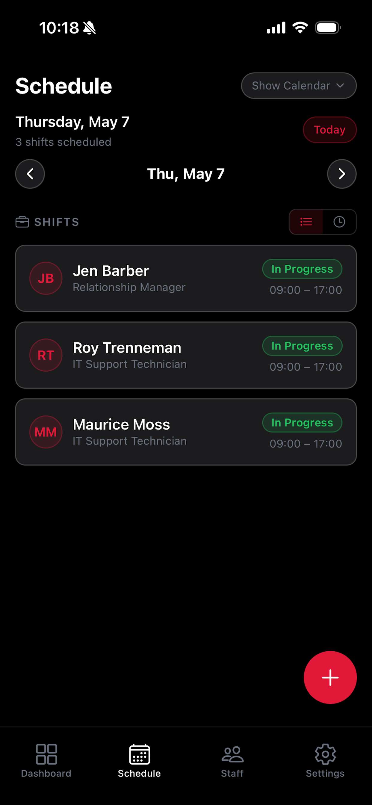 TimeWise schedule view